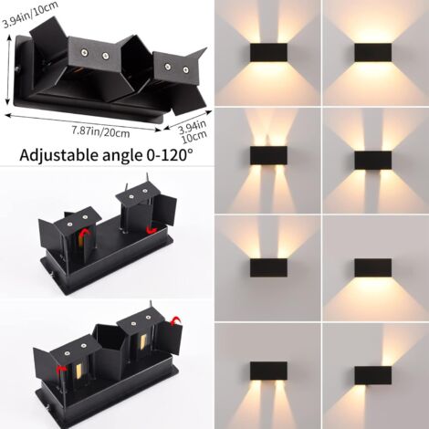 Applique LED Da Parete Interno/Esterno IP65 - 4W Regolabile Su E Giù - Luce Calda Per Giardino, Balcone, Soggiorno