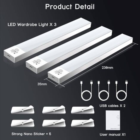 Lampada LED Armadietto Con Sensore Di Movimento USB Ricaricabile 30 LED Cucina, Armadio, Camera Da Letto, 3 Modalà Di Illuminazione Da 3,43 € | DHgate