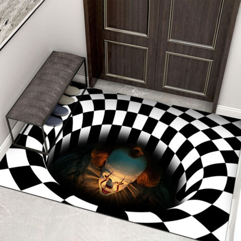 Zerbino di Halloween con effetti visivi 3D, zerbino di benvenuto per decorazioni d'ingresso, zerbino spaventoso con pagliaccio in gabbia, decorazioni di Halloween, tappetino antiscivolo per interni, 4 (1/2)