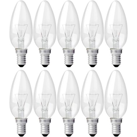 Confezione da 10 lampadine a candela trasparenti C35 E14 15W bianco caldo dimmerabili 230V