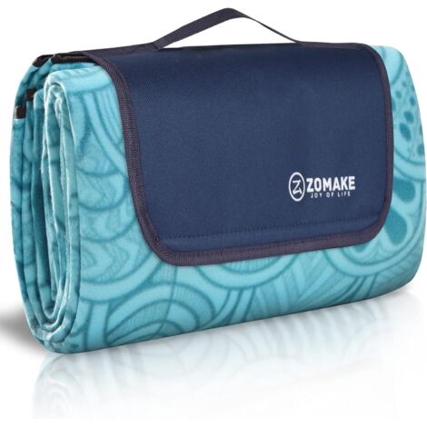 Yorbay Coperta Da Picnic Impermeabile XXL - 200x200 Cm, In Pile, Con Maniglia, Blu Piuma, Riutilizzabile - 2