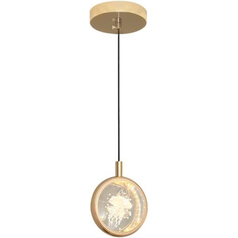 Lampadario rotondo minimalista, lampadario con sorgente luminosa a tre colori, lampadario moderno a una testa in oro, decorazione d'interni, adatto per camerette e case, 12 cm (1/5)