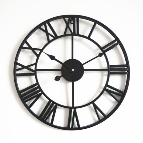 Grande orologio da parete retrò in ferro, orologio rotondo silenzioso a batteria con numeri romani, stile vintage per la decorazione del soggiorno, nero (40 cm) (1/5)