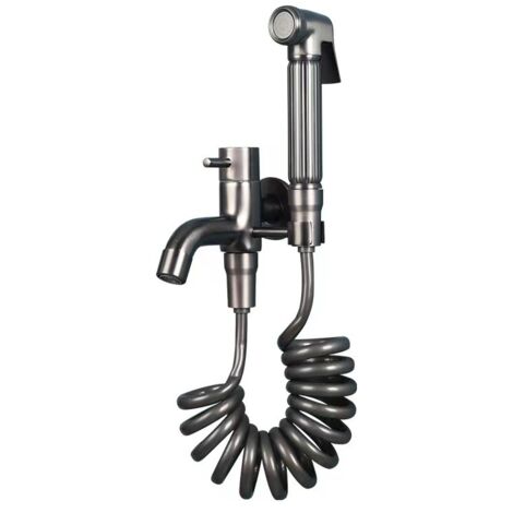 Rubinetto per vasca da bagno con doccetta, supporto e flessibile per doccia, grigio canna di fucile per bagno - Miscelatore a parete in ottone (1/5)