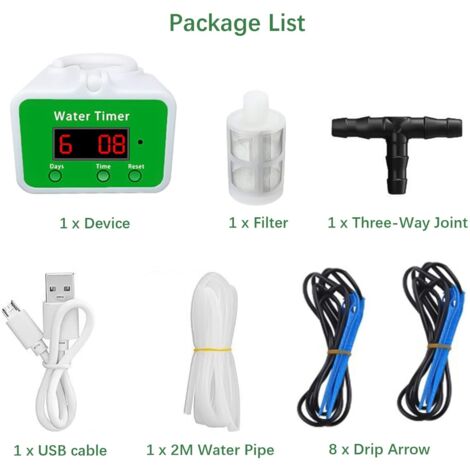 Kit Irrigazione Automatica A Goccia Per 15 Piante – Timer LCD Programabile, Ricaricabile USB, Allarme Acqua Bassa