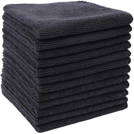 Panni in fibra ultrafine neri, panno per la pulizia della casa, panno da cucina in cotone poliestere, spugnetta abrasiva (30x30 cm, 12 pezzi) (1/5)