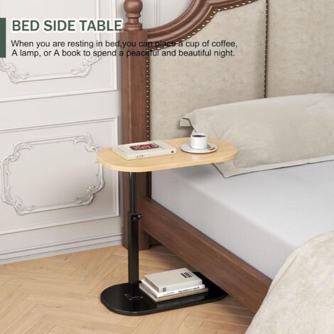 Tavolino Laterale A C Regolabile E Girevole 360° Con Ruote: In Bambù E Metallo Per Divano E Letto