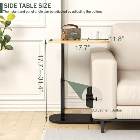 Tavolino Laterale A Forma Di C In Bambù – Altezza Regolabile Da 41,9 A 81,8 Cm, Vassoio Portatile Per Divano, Letto O Vasca Da Bagno, 5 Scomparti