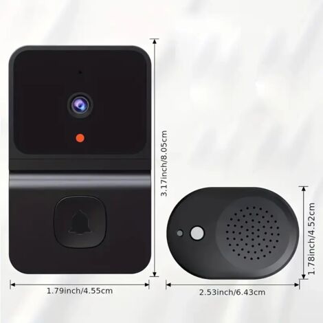 1 x Campanello intelligente WiFi con batteria integrata - Telecamera di sicurezza wireless con audio bidirezionale, supporta WiFi 2.4G per la sicurezza domestica  Design elegante in nero (1/5)