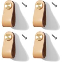 Confezione da 4 maniglie in pelle per mobili, mobili da cucina e armadi (beige, foro singolo)