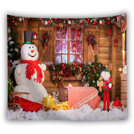 Otra decoración de pared, telón de fondo para fiesta familiar navideña, árbol de nieve de invierno, Papá Noel, piso de madera, fondo para sesión fotográfica para estudio fotográfico, 200 x 150 cm, B (1/2)