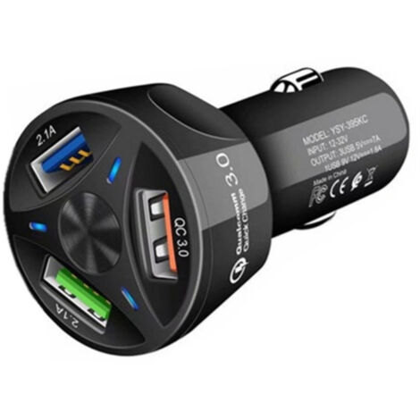 Cable de carga para montaje en vehículo QC3.0, concentrador de carga rápida con puerto de salida 3USB para teléfono de 3,1 A, color negro (1/3)