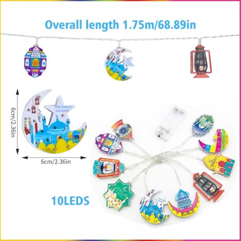 Cadena de luces de Ramadán, 10 luces LED USB con forma de estrella y luna, decoraciones de Ramadán, cadena de luces LED de colores para decoración de Eid Mubarak, para fiestas al aire libre musulmanas (1/5)
