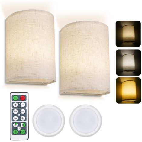 Paquete de 2 luces de pared interiores regulables, aplique de pared recargable, pantalla de tela beige para dormitorio, sala de estar, pasillo de hotel, mesita de noche