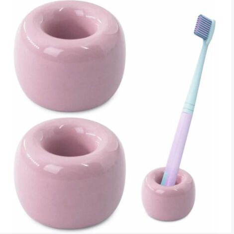 Juego de accesorios de baño, 2 piezas de minicaja de almacenamiento de cepillos de dientes de cerámica hecha a mano para parejas (rosa) (1/4)