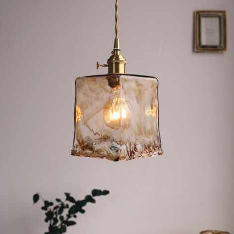Lámpara colgante de vidrio ámbar tipo D para iluminación del hogar, estilo vintage, con luz cálida LED de 4 W, e27 (1/4)