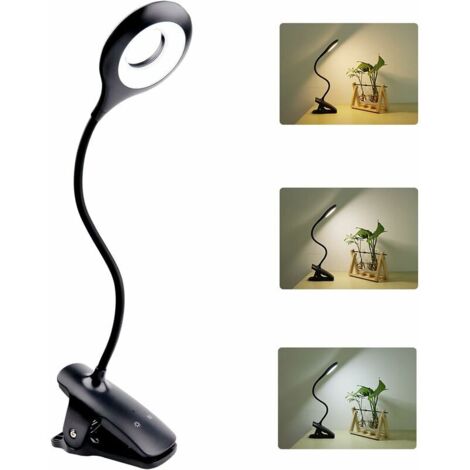 Lámpara con pinza, luz de lectura regulable con pinza, lámpara de noche con control táctil USB y pinza para niños