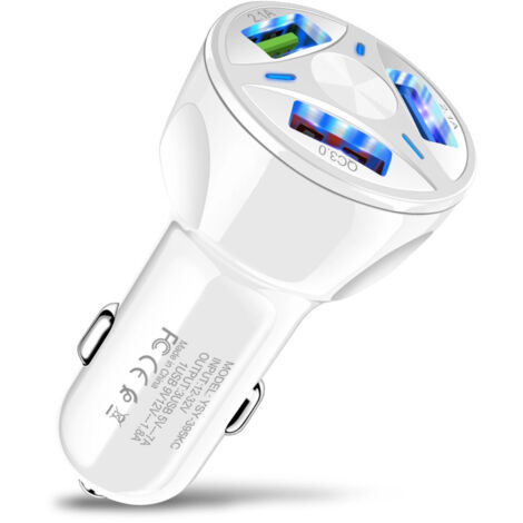 Cable de carga para montaje en vehículo QC3.0, concentrador de carga rápida con puerto de salida 3USB para teléfono de 3,1 A, color blanco (1/3)