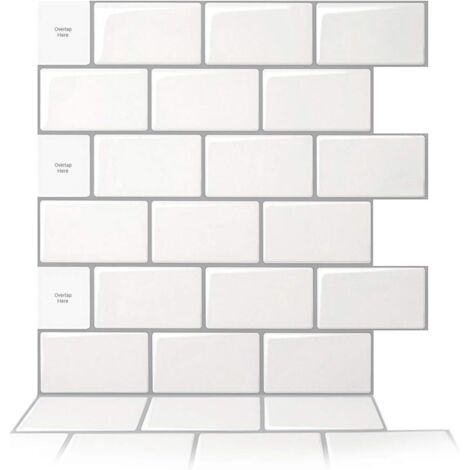 10 pegatinas para salpicadero de cocina, pegatinas adhesivas para azulejos de pared para cocina y baño, pegatinas blancas con junta gris, 30,5 x 30,5 cm