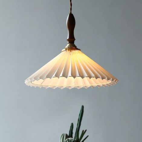 Lámpara colgante de estilo moderno para restaurante, estilo retro, de madera maciza, con tejido plisado, de un solo cabezal, 3500 K (30 x 25 cm) (1/5)