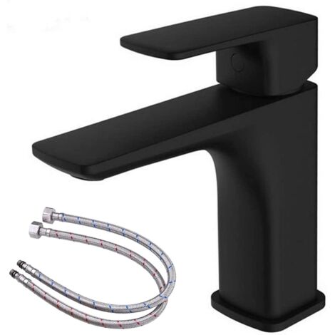 Grifo para fregadero con rociador antisalpicaduras, color negro, con manguera de entrada de agua de 60 cm (1/5)