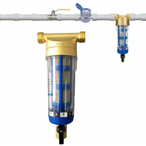 Filtro de sedimentos reutilizable - Prefiltro de agua - Filtro de sedimentos - Prefiltro de micrones - Accesorio purificador de agua - Para tuberías de agua de pozo - Filtro de sedimentos (1/2") (1/5)