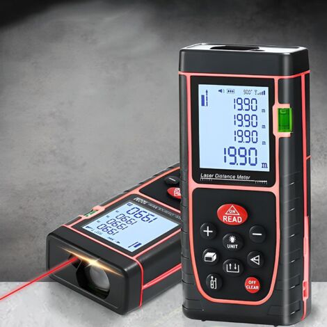 Telémetro láser digital con 2 baterías y funda, dispositivo de medición de distancia, 40 m, retroiluminación LCD, muchos modos de medición, mediciones pitagóricas, de distancia, de área y de volumen, (1/5)