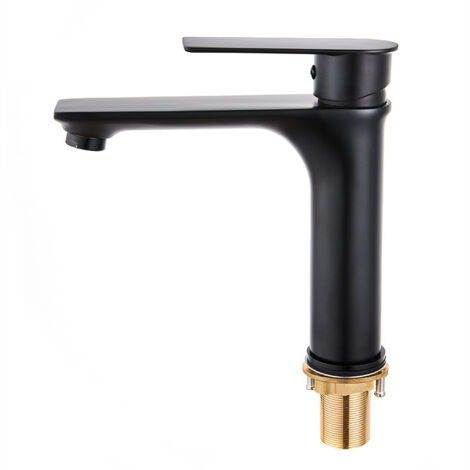 Grifo para lavabo de baño, grifo de agua fría y caliente, cobre completo, elegante, negro (1/2)