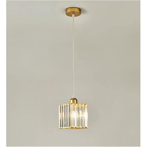 Mini candelabro de cristal cromado, lámpara colgante empotrada para techo, moderna, para comedor, dormitorio, cocina, isla, armario, pasillo, E27, un cabezal cuadrado dorado, luz cálida (1/5)