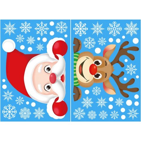 Otras decoraciones navideñas, calcomanías navideñas para ventanas, 2 hojas reutilizables de calcomanías para ventanas con copos de nieve de Papá Noel y Rudolph (1/5)