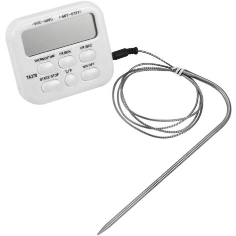 Termómetro digital TA278 con pantalla LCD grande para cocinar alimentos, ahumador, horno, barbacoa, reloj y temporizador con sonda, herramientas de cocina