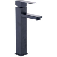 Grifo negro de caño alto, mezclador de lavabo de un solo orificio, grifo de lavabo con mezclador de cobre, mezclador de agua fría y caliente para baño