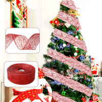 Otros adornos navideños, adornos navideños de 2 metros, borde de red aleatorio, cinta navideña, decoración para árbol de Navidad, cinta roja tipo abanico