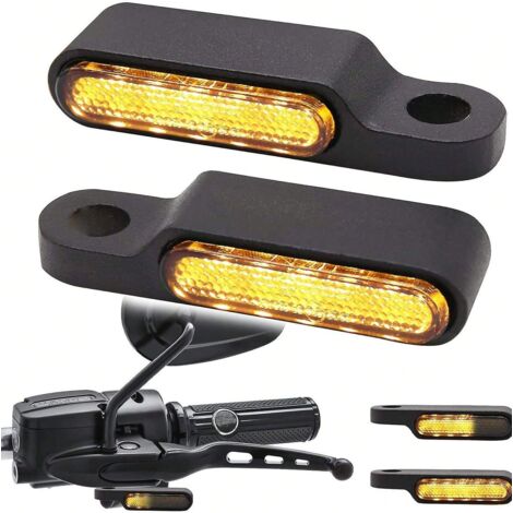 Universelle 12V LED-Motorradblinker in Schwarzchrom, sequentiell, Lenkerhalterung, Mini-Aluminiumblinker, gelbes Licht, wasserdicht