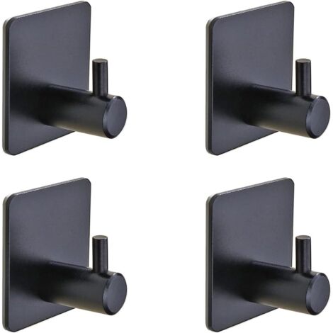 Set mit 4 Klebehaken, selbstklebenden Haken, Handtuchhaken, 3M-Kleiderschrankhaken, für Handtuchhalter ohne Bohren, Wandhaken, Küchenhaken, schwarze Handtuchhalter, Saugnapfhaken (schwarz) (1/5)
