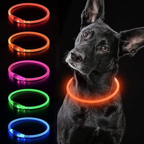 Leuchtendes Hundehalsband, USB-wiederaufladbare LED, kann auf jede Größe für kleine, mittlere und große Hunde zugeschnitten werden (orange Farbe)