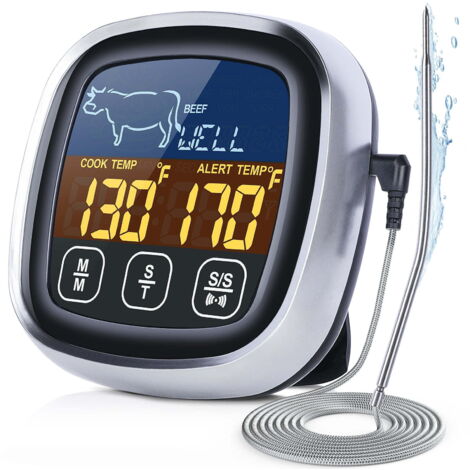 Digitales Fleischthermometer zum Kochen, großes LCD-Touchscreen, Sofortanzeige-Lebensmittelthermometer mit Hintergrundbeleuchtung, lange Sonde, Kochtimer, Kochthermometer für Backofen und Grill, silbe (1/4)