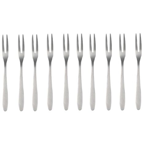 Set mit 10 Edelstahlmessern und -gabeln, Obstgabel, Kuchengabel, Dessertgabel, flache Gabel (1/4)