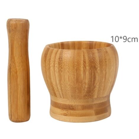 Mörser- und Stößel-Set aus Holz - Kleiner Mörser und Stößel, ideal zum Zerkleinern von Gewürzen, Kräutern und Knoblauch - Langlebiger Mörser und Stößel mit ergonomischem Design (10 x 9 cm) (1/5)