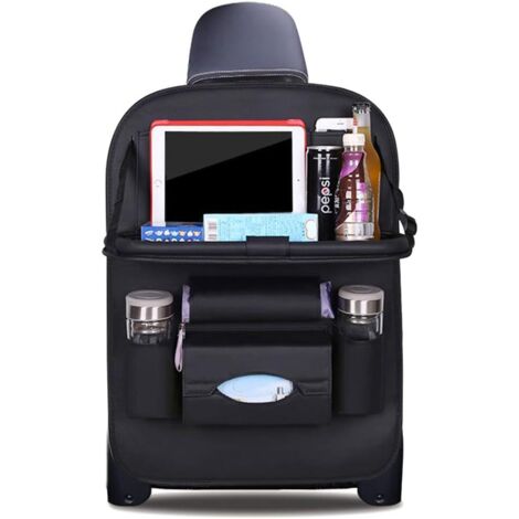Luxuriöse Auto-Organizer aus PU-Leder, Rücksitzschutz mit faltbarer Tablet-Halterung, wasserdichte Auto-Aufbewahrungsbox (Schwarz - 1 Stück)