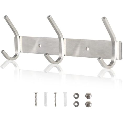 Wandgarderobe, Garderobenständer aus Edelstahl, Kleiderbügel, Wandgarderobe, Wandhaken für Jacken, Mäntel, Schals, Handtaschen usw. (Silber, 3 Haken) (1/5)