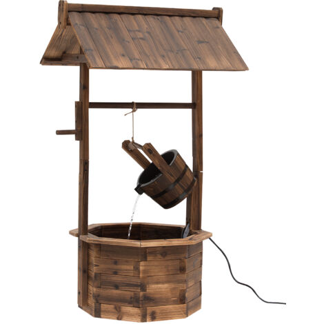 Springbrunnen aus Holz Outdoor Gartenbrunnen mit plätscherndem Wasser Dekorationsbecken Ornamenten Pumpe Wasserspiel Terrassenbrunnen für Garten Terrasse Rasen 68 x 57 x 118 cm Braun (1/5)