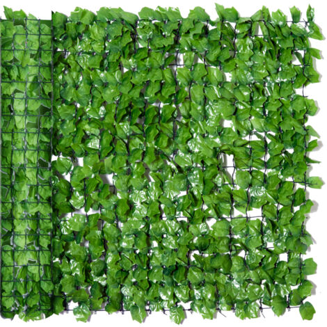 Künstlicher Hecken-Sichtschutz, UV-geschützt, Sichtschutzgitter mit Blättern, Hecken-Zaun, 300 x 100 cm, Grün