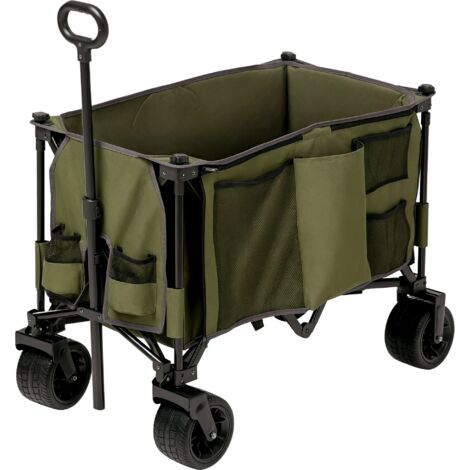 Bollerwagen, klappbar, 7 Seitentaschen, verstellbarer Griff, bis 120 kg, Stahl, grün, 100 x 48 x 100,5 cm (1/5)