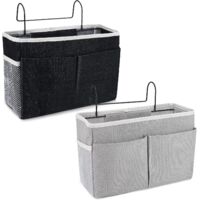 2-teilige Nachttisch-Organizer-Tasche, Hängender Bett-Organizer, Wasserdichter Betttaschen-Organizer für Studentenwohnheim, Bett, Sofa, Zeitschriften, Brille, Bücher, Handy, Notizbücher – Schwarz + Gr