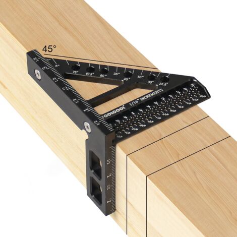 Righello multiangolo 3D per la lavorazione del legno – Squadra obliqua con goniometro in alluminio da 22,5-90° (1/5)