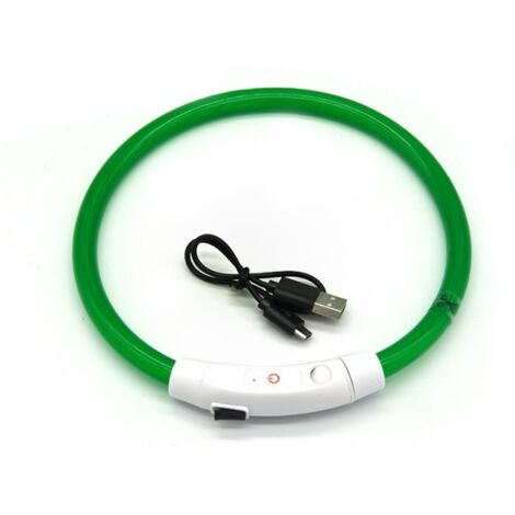 Collare luminoso per cani, LED ricaricabile tramite USB, tagliabile a qualsiasi dimensione per cani di piccola, media e grande taglia (verde)