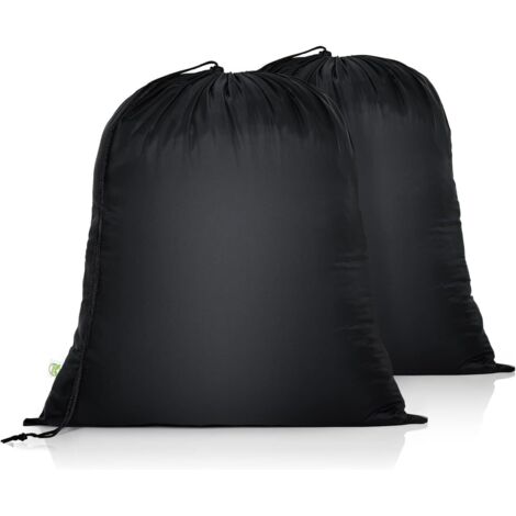 Set di 2 sacchi da viaggio pieghevoli per il bucato, sacchi portaoggetti con coulisse, sacchi in tessuto per il bucato per giocattoli, casa, dormitorio, campeggio, università (46x58 cm, nero) (1/5)