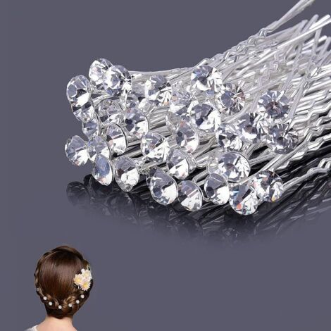 Fermagli per capelli a forma di U con diamanti, forcine a forma di diamante, forcine da sposa, accessori da sposa con fiori di perle e cristalli, 40 unità (confezione da 2) (1/5)