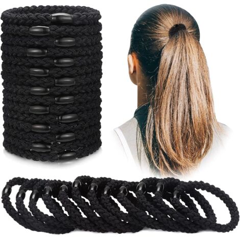 12 elastici per capelli in cotone, elastici per capelli intrecciati, corde elastiche per capelli, elastici per coda di cavallo intrecciati per capelli spessi, pesanti e ricci (nero) (1/5)